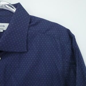 Eton Shirt Mens XXL Blue Micro Dot Contemporary‎ Dress Office Business Casual